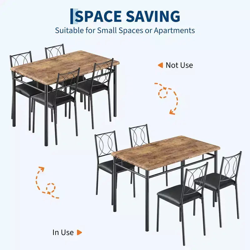 Farmhouse Dining Table Set for 4 - Dining Table with Upholstered Chairs, Wood Kitchen Table Set