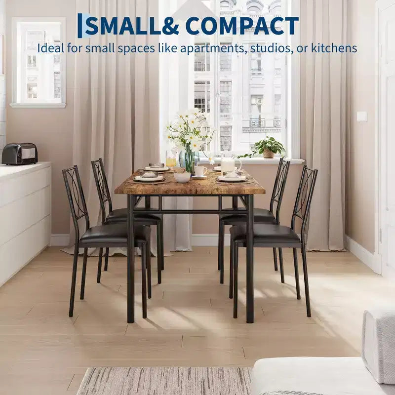 Farmhouse Dining Table Set for 4 - Dining Table with Upholstered Chairs, Wood Kitchen Table Set