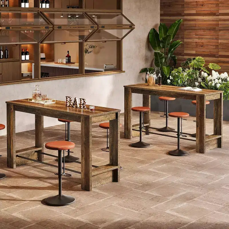 Lantine 63'' High Top Bar Table, 37.4'' Counter Height Pub Table with Metal Footrests, Long Home Bar Unit for Kitchen, Bistro, or Restaurant