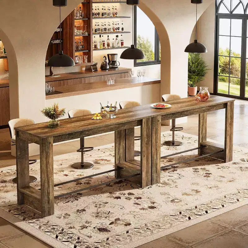 Lantine 63'' High Top Bar Table, 37.4'' Counter Height Pub Table with Metal Footrests, Long Home Bar Unit for Kitchen, Bistro, or Restaurant