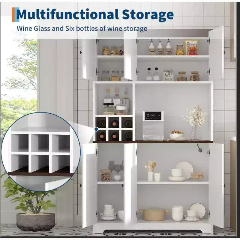 71 Tall Kitchen Pantry Cabinet, Modern Farmhouse Kitchen Storage Cabinet, Wine Rack, Freestanding Coffee Bar Station, for Dining Room, Living Room