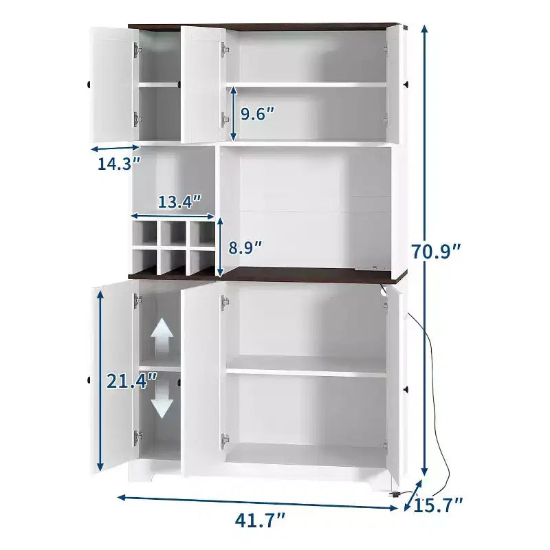 71 Tall Kitchen Pantry Cabinet, Modern Farmhouse Kitchen Storage Cabinet, Wine Rack, Freestanding Coffee Bar Station, for Dining Room, Living Room
