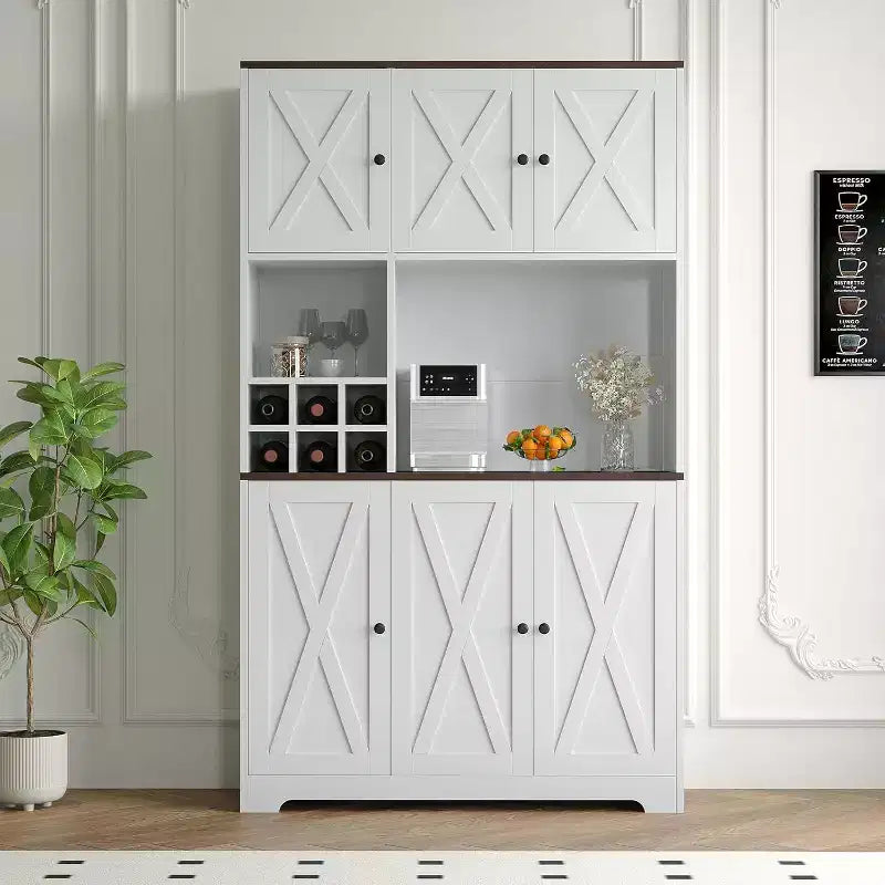 71 Tall Kitchen Pantry Cabinet, Modern Farmhouse Kitchen Storage Cabinet, Wine Rack, Freestanding Coffee Bar Station, for Dining Room, Living Room