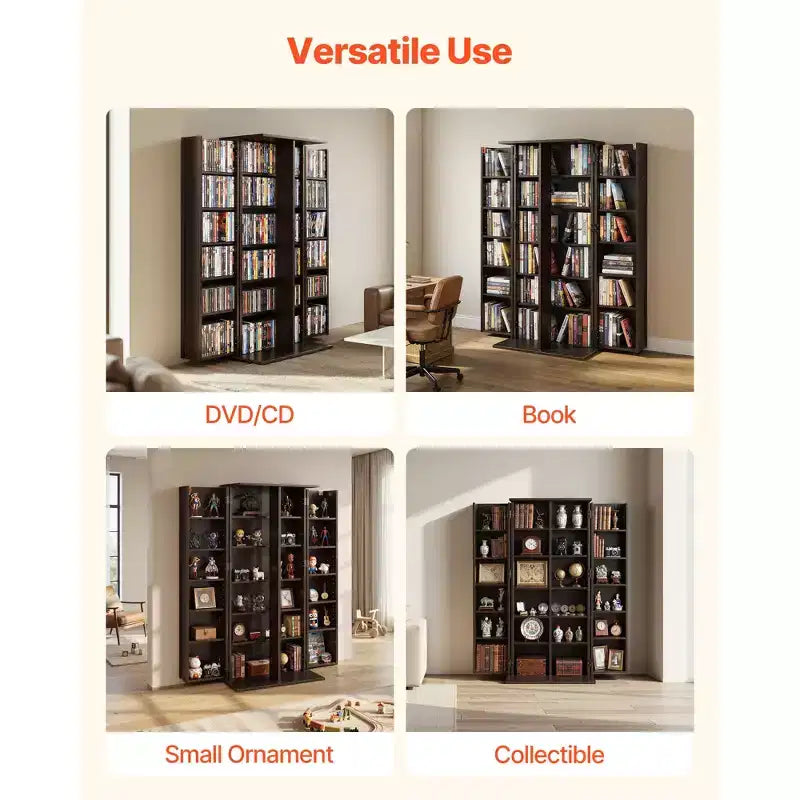 VEVOR Media Storage Cabinet, 6-Tier DVD Shelf Organizer, 24.02 x 14.49 x 50 in Multimedia Storage Organizer for CDs, DVDs, Books, Games, Brown