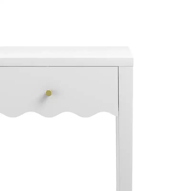 White Nightstand with Drawer, Modern Bedside Table with Wavy Apron Design, Compact End Table for Bedroom Living Room, Small Side Table with Storage