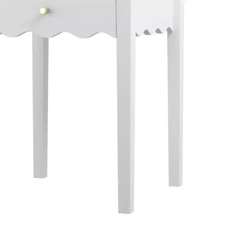White Nightstand with Drawer, Modern Bedside Table with Wavy Apron Design, Compact End Table for Bedroom Living Room, Small Side Table with Storage