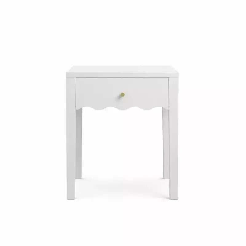 White Nightstand with Drawer, Modern Bedside Table with Wavy Apron Design, Compact End Table for Bedroom Living Room, Small Side Table with Storage
