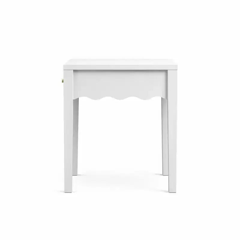 White Nightstand with Drawer, Modern Bedside Table with Wavy Apron Design, Compact End Table for Bedroom Living Room, Small Side Table with Storage