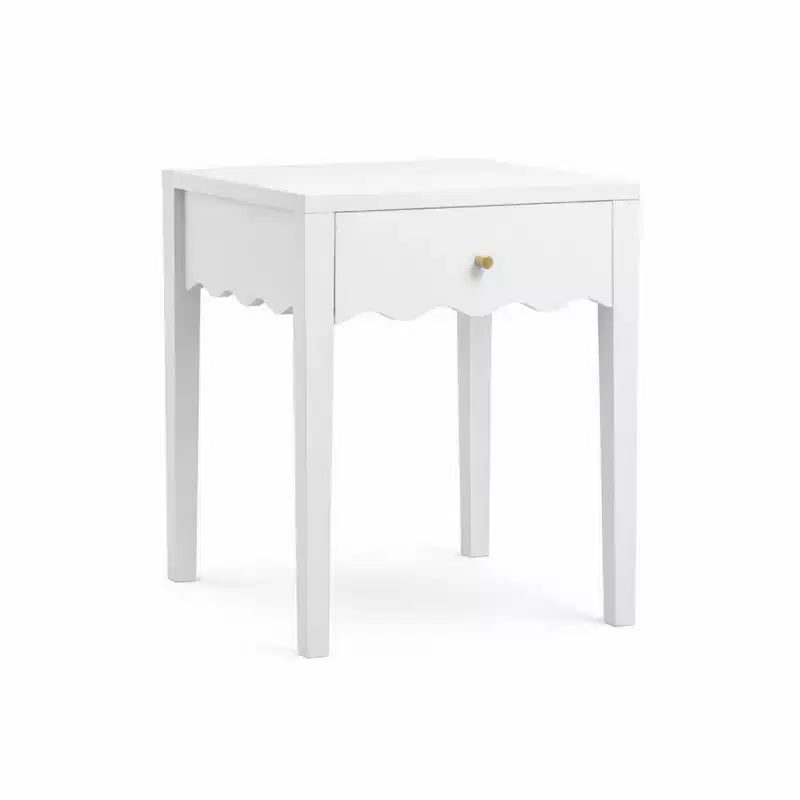 White Nightstand with Drawer, Modern Bedside Table with Wavy Apron Design, Compact End Table for Bedroom Living Room, Small Side Table with Storage