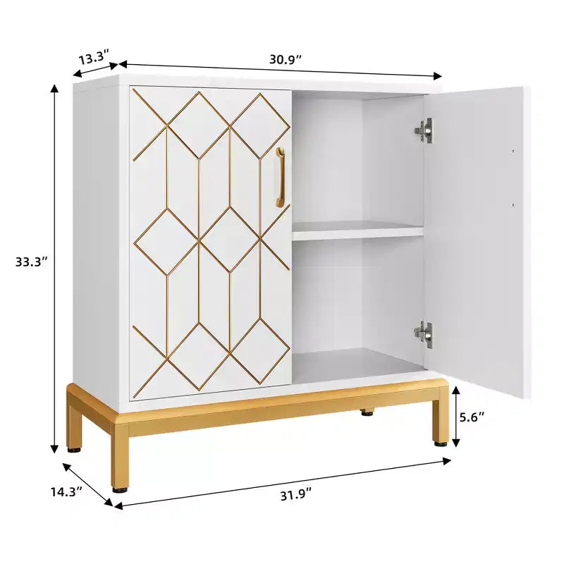 Buffet Cabinet, Modern Storage Cabinet with Doors & Shelves, 30.9W14.3D33.3H, White/Gold for Kitchen/Office/Dining/Living Room