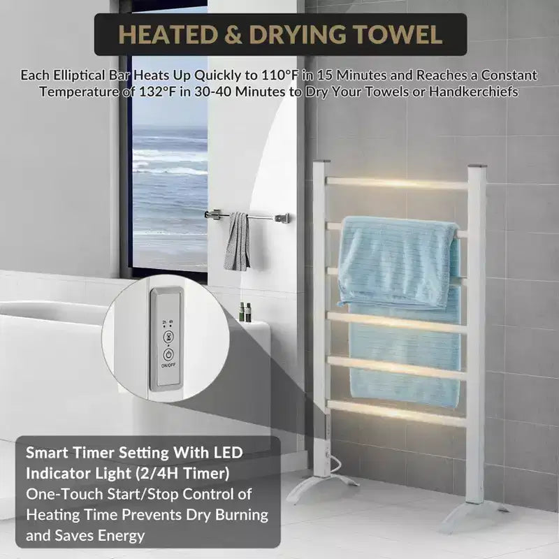 6-Bar Towel Warmer, Freestanding or Wall Mounted Bathroom Heater,Plug-in Towel Rack, IP56 Waterproof for Bathroom, Spa