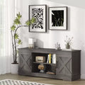 JIONJOY 58'' Modern Farmhouse TV Stand for TVs up to 65 - Natural Grey, 200 lbs Capacity, Adjustable Storage Shelves