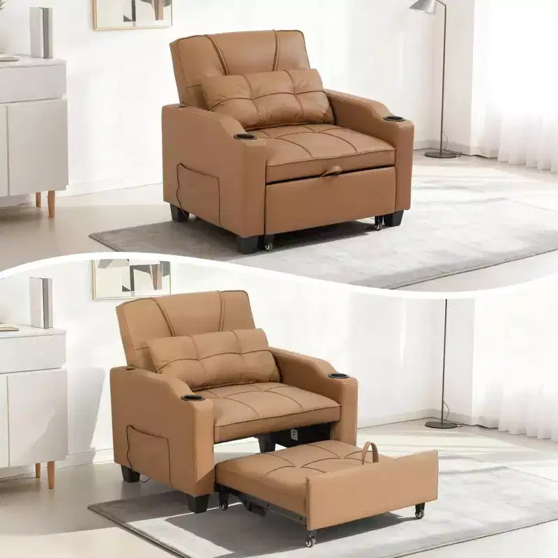 3-in-1 Convertible Sleeper Chair Bed with USB Ports, Cup Holders & Side Pockets - Pull-Out Sofa with Adjustable Backrest for Small Spaces