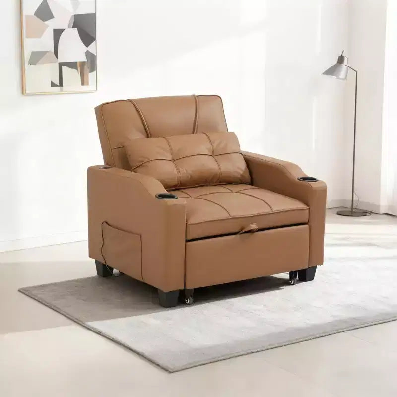 3-in-1 Convertible Sleeper Chair Bed with USB Ports, Cup Holders & Side Pockets - Pull-Out Sofa with Adjustable Backrest for Small Spaces