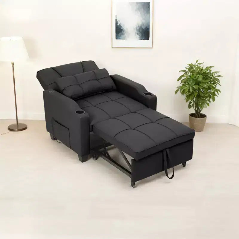 3-in-1 Convertible Sleeper Chair Bed with USB Ports, Cup Holders & Side Pockets - Pull-Out Sofa with Adjustable Backrest for Small Spaces