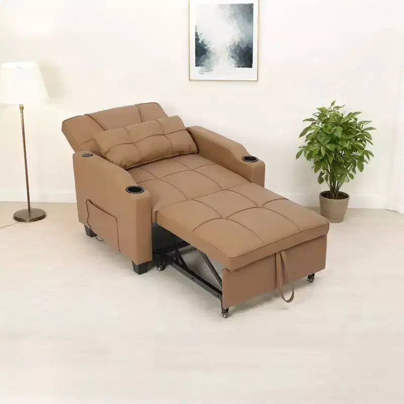 3-in-1 Convertible Sleeper Chair Bed with USB Ports, Cup Holders & Side Pockets - Pull-Out Sofa with Adjustable Backrest for Small Spaces