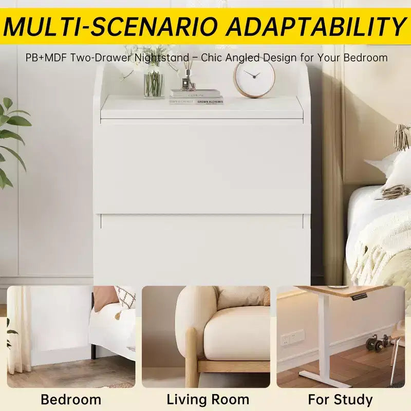 Nightstand, Modern Bed Side Table, 2 Drawer, Handle-Free Design, for Living Room