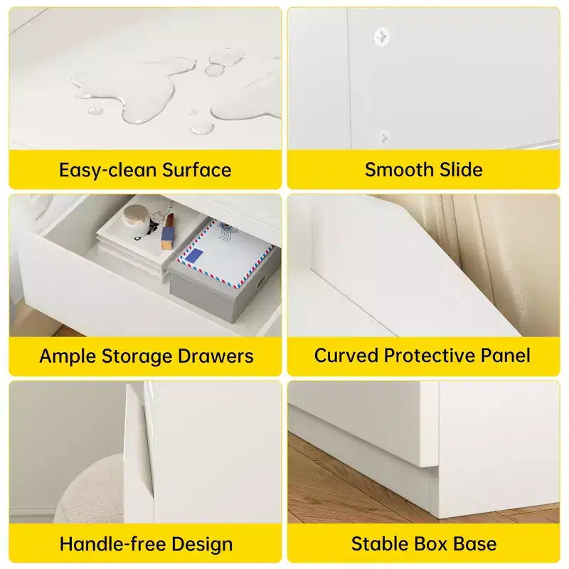 Nightstand, Modern Bed Side Table, 2 Drawer, Handle-Free Design, for Living Room