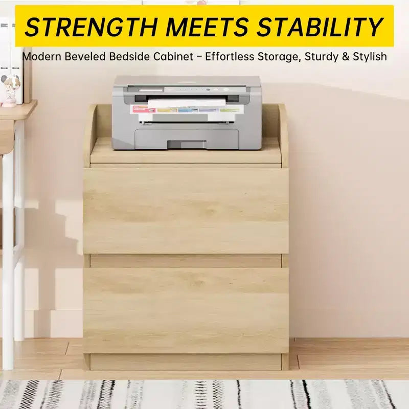Nightstand, Modern Bed Side Table, 2 Drawer, Handle-Free Design, for Living Room