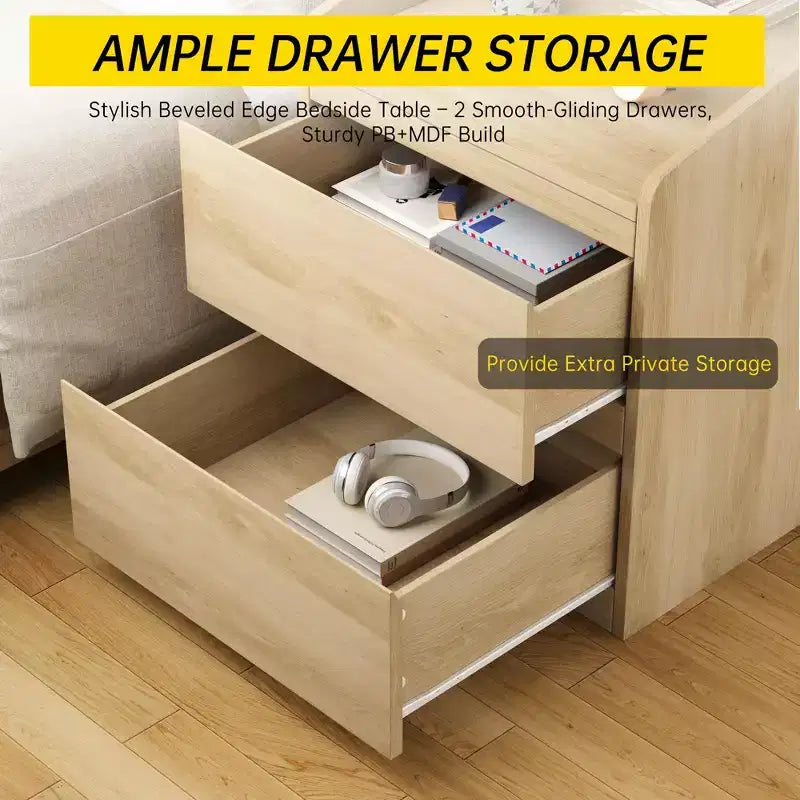 Nightstand, Modern Bed Side Table, 2 Drawer, Handle-Free Design, for Living Room