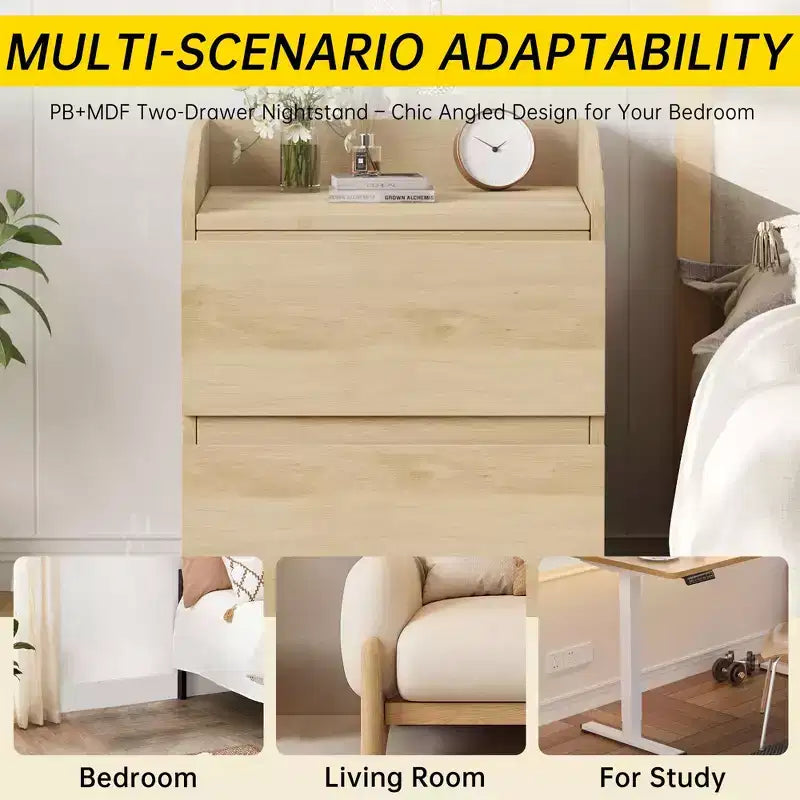Nightstand, Modern Bed Side Table, 2 Drawer, Handle-Free Design, for Living Room