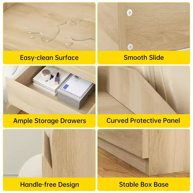 Nightstand, Modern Bed Side Table, 2 Drawer, Handle-Free Design, for Living Room