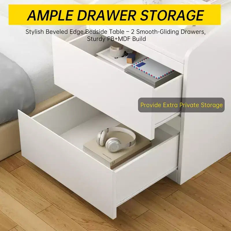 Nightstand, Modern Bed Side Table, 2 Drawer, Handle-Free Design, for Living Room