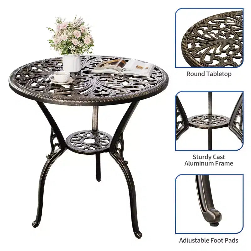 Outdoor Lightweight Cast Aluminum Dining Table, Durable & Easy to Assemble for Patio and Garden Use