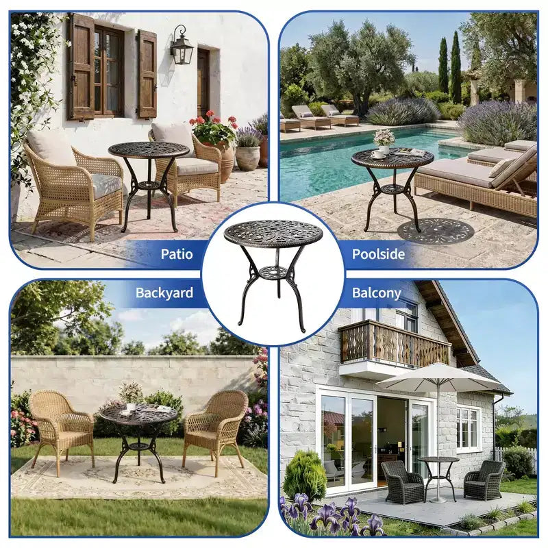 Outdoor Lightweight Cast Aluminum Dining Table, Durable & Easy to Assemble for Patio and Garden Use