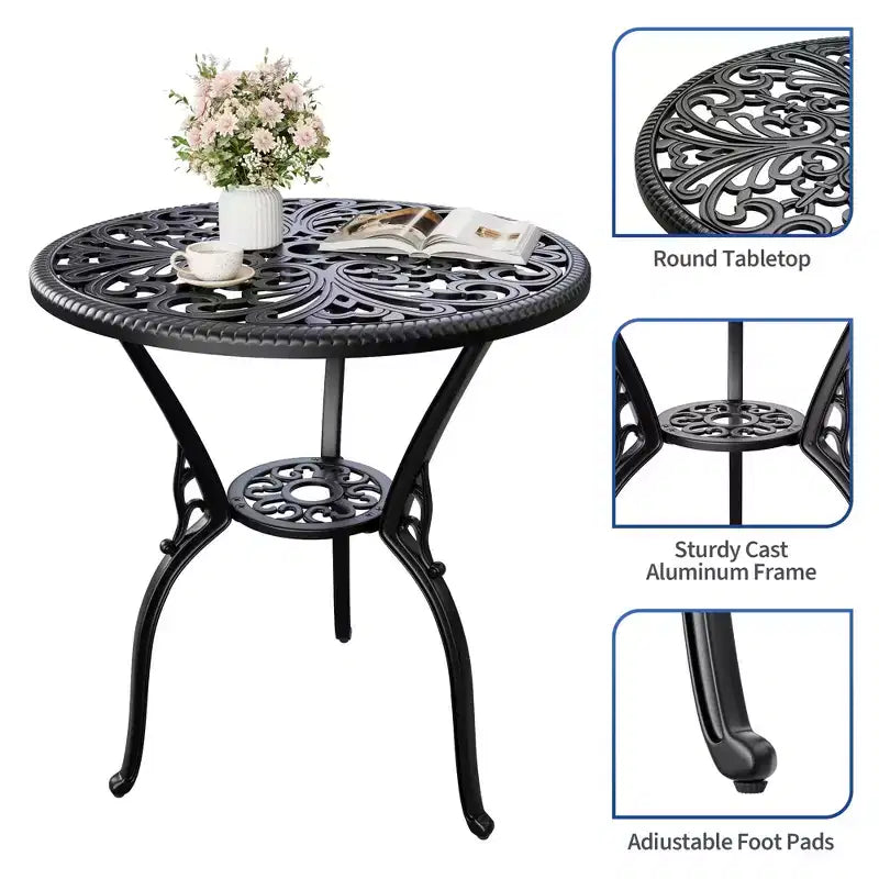 Outdoor Lightweight Cast Aluminum Dining Table, Durable & Easy to Assemble for Patio and Garden Use