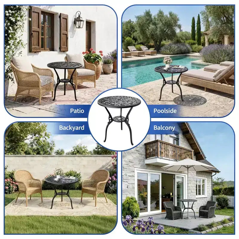 Outdoor Lightweight Cast Aluminum Dining Table, Durable & Easy to Assemble for Patio and Garden Use