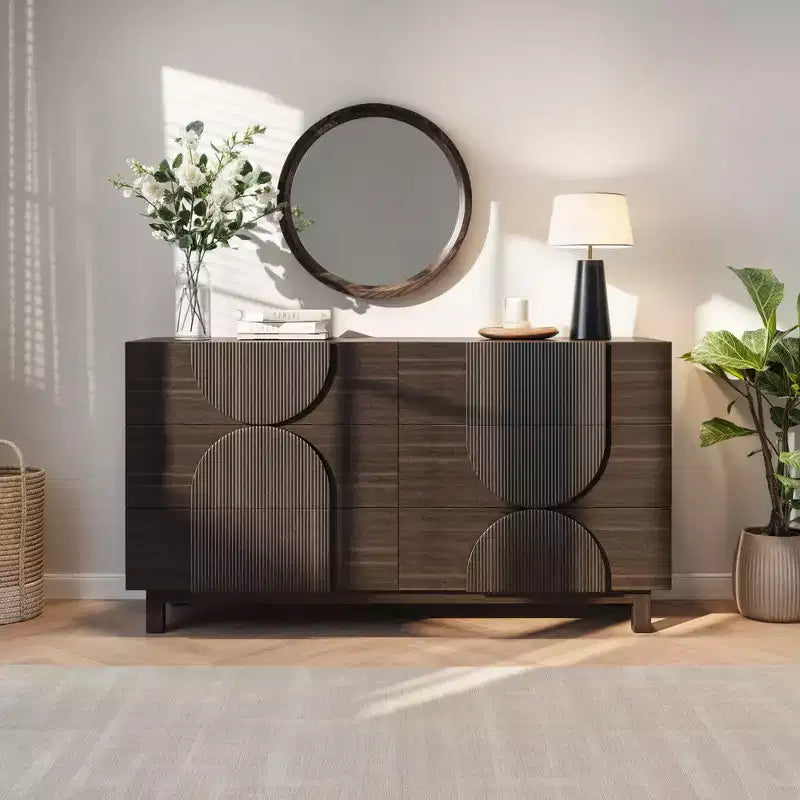 Whisen 6-Drawer Modern Geometric Dresser, Half-Circle Accent Wide Storage Chest for Bedroom & Living Room