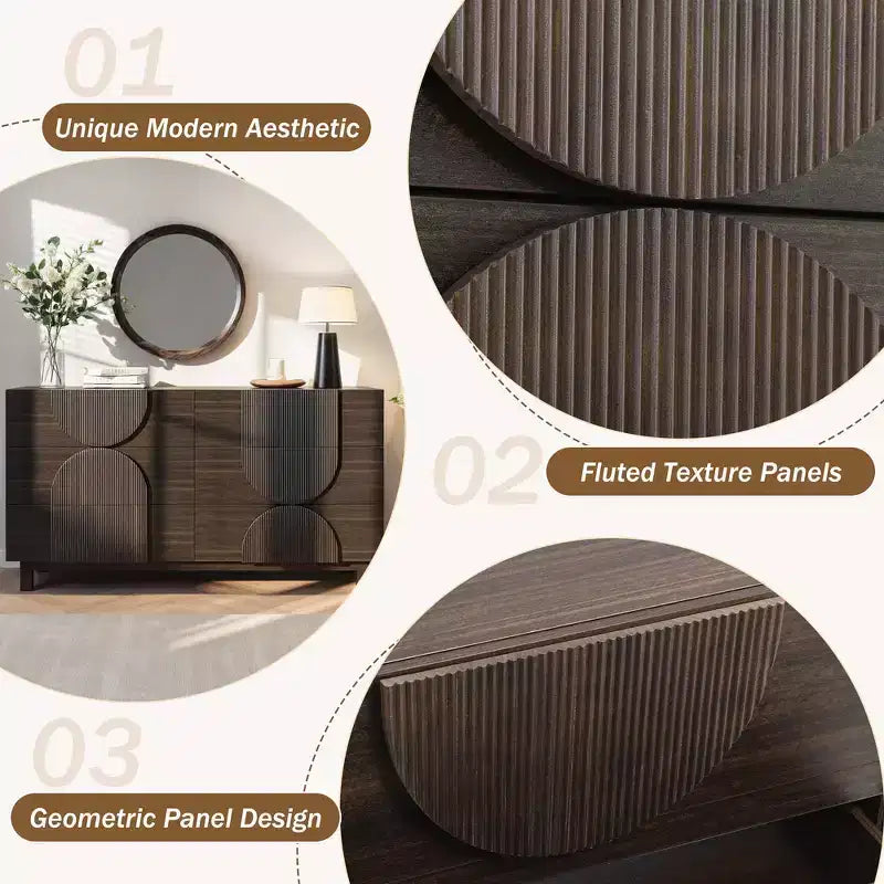 Whisen 6-Drawer Modern Geometric Dresser, Half-Circle Accent Wide Storage Chest for Bedroom & Living Room