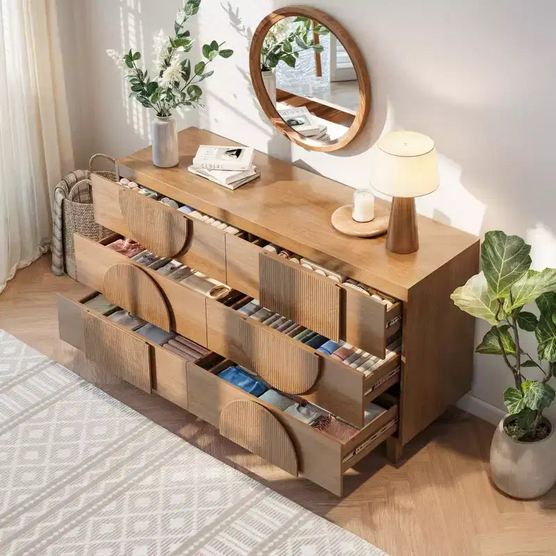 Whisen 6-Drawer Modern Geometric Dresser, Half-Circle Accent Wide Storage Chest for Bedroom & Living Room