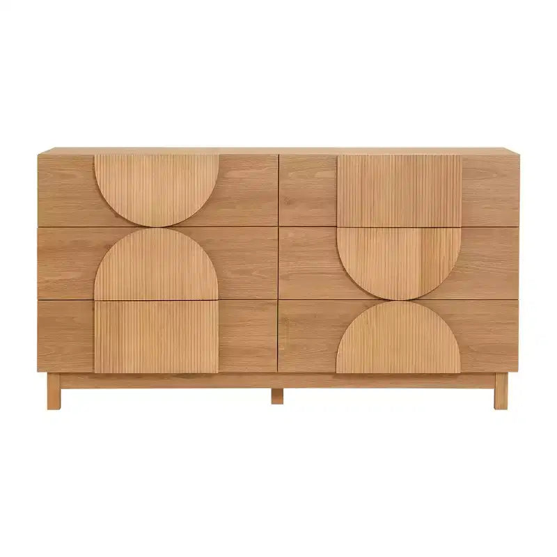 Whisen 6-Drawer Modern Geometric Dresser, Half-Circle Accent Wide Storage Chest for Bedroom & Living Room
