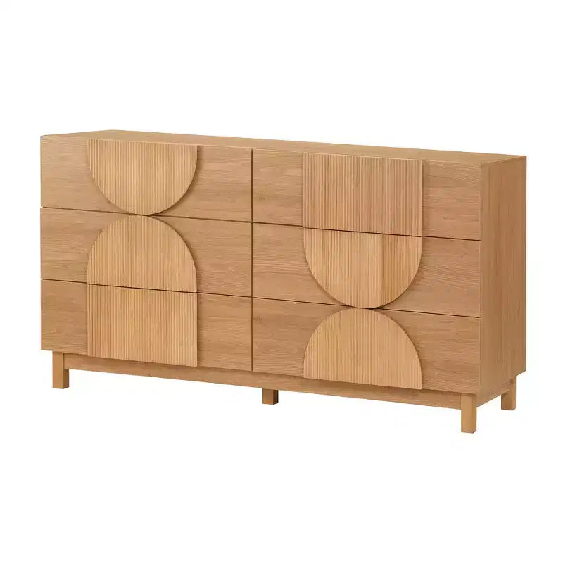 Whisen 6-Drawer Modern Geometric Dresser, Half-Circle Accent Wide Storage Chest for Bedroom & Living Room