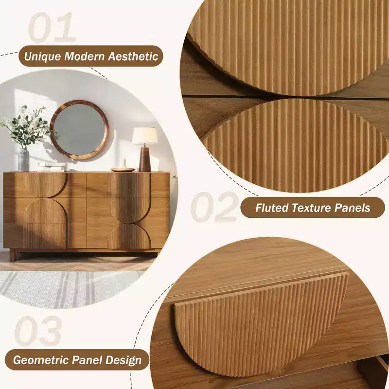 Whisen 6-Drawer Modern Geometric Dresser, Half-Circle Accent Wide Storage Chest for Bedroom & Living Room