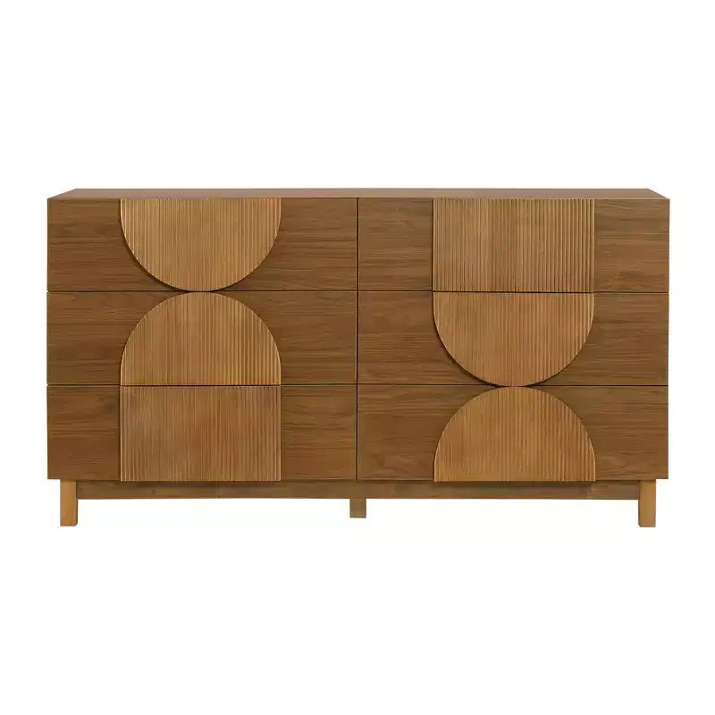 Whisen 6-Drawer Modern Geometric Dresser, Half-Circle Accent Wide Storage Chest for Bedroom & Living Room