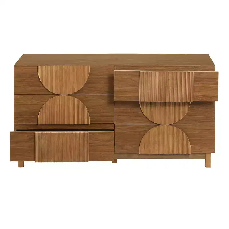 Whisen 6-Drawer Modern Geometric Dresser, Half-Circle Accent Wide Storage Chest for Bedroom & Living Room