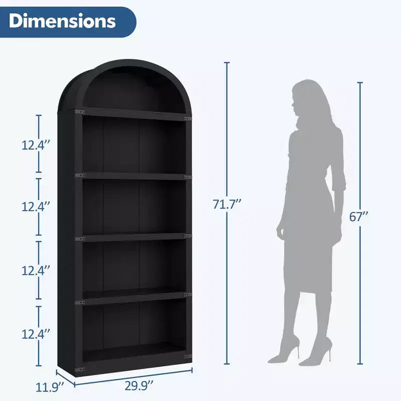 Bookcase 5 Shelf Arched Bookshelf 71.65 in Tall Bookcase Farmhouse Display Storage Rack Wooden Bookshelves for Home Office, Living Room