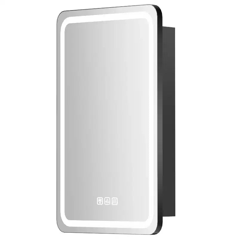 FAMYYT 16 in. W x 28 in. H Rectangular Iron Medicine Cabinet with Mirror, Dimmable LED Light, Anti-Fog and Outlets - Fully Assembled