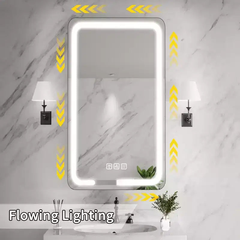 FAMYYT 16 in. W x 28 in. H Rectangular Iron Medicine Cabinet with Mirror, Dimmable LED Light, Anti-Fog and Outlets - Fully Assembled