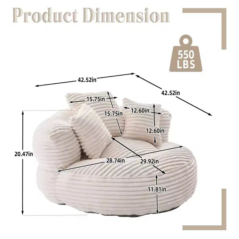 Bean Bag Sofa for Adults Kids, Oversized Corduroy Bean Bag Chair with 3 Pillows & Armrest for Living Room Bedroom - ModernLuxe