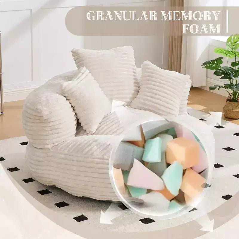 Bean Bag Sofa for Adults Kids, Oversized Corduroy Bean Bag Chair with 3 Pillows & Armrest for Living Room Bedroom - ModernLuxe