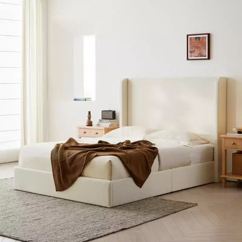 Christopher Knight Home Heino Modern Boucle Upholstered Floor Bed with Wingback