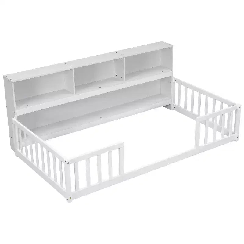 MAYEERTY Full Bed Frame Soft-Close Drawers Solid Pine Wood No Box Spring Needed