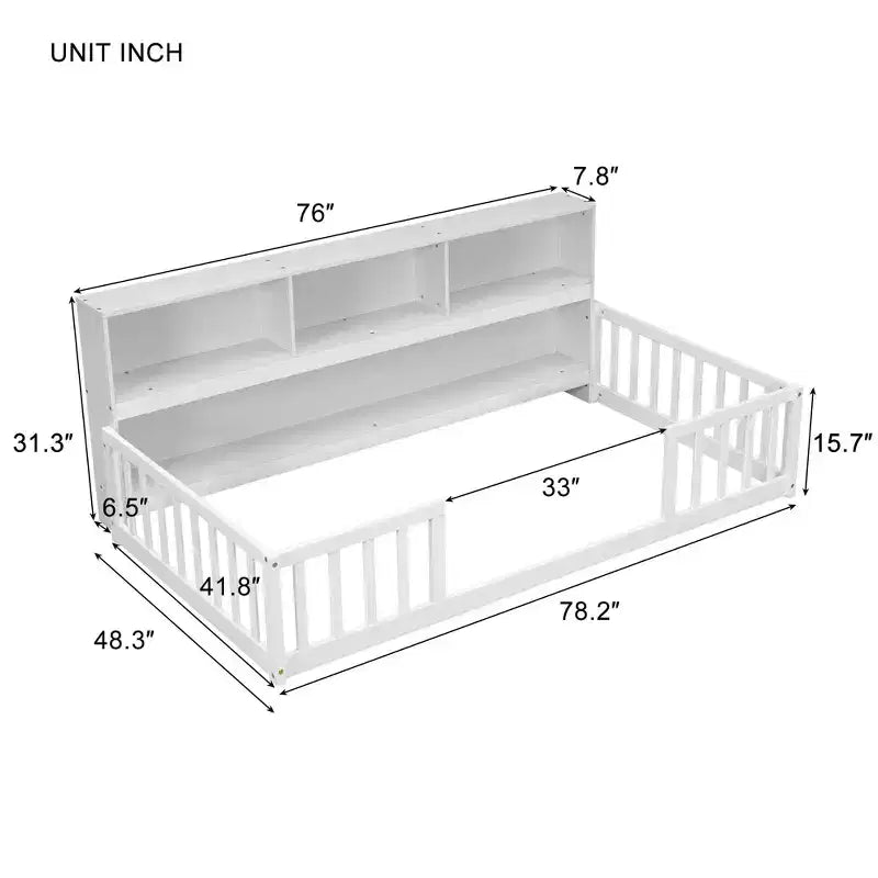 MAYEERTY Full Bed Frame Soft-Close Drawers Solid Pine Wood No Box Spring Needed