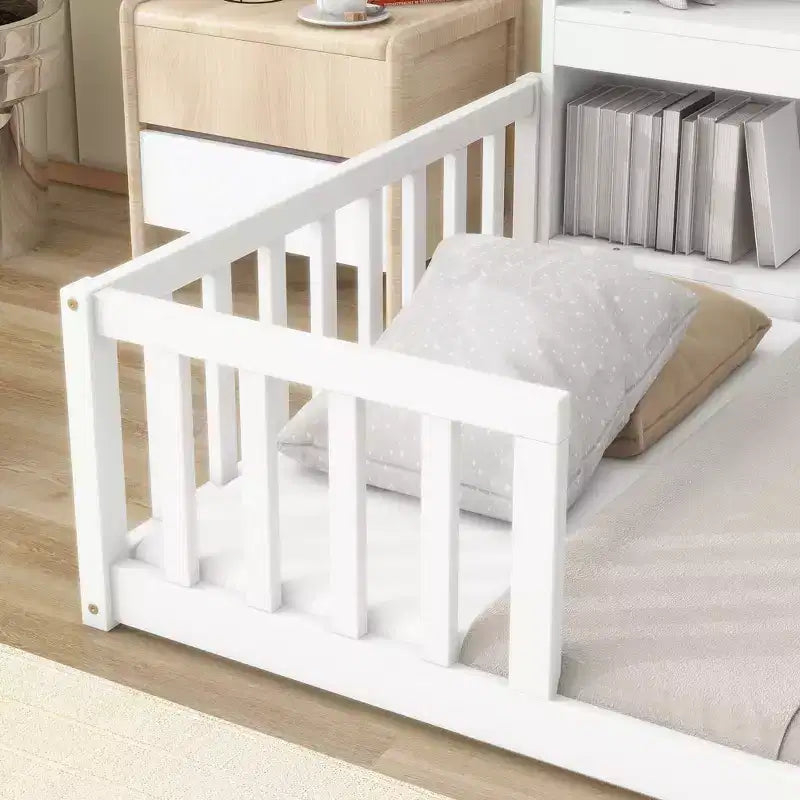 MAYEERTY Full Bed Frame Soft-Close Drawers Solid Pine Wood No Box Spring Needed