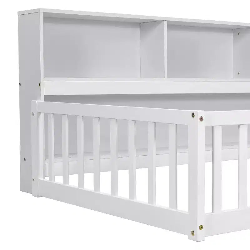 MAYEERTY Full Bed Frame Soft-Close Drawers Solid Pine Wood No Box Spring Needed