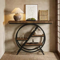 GDFStudio Stella Industrial Console Table with Round Metal Base and 3 Staggered Shelves